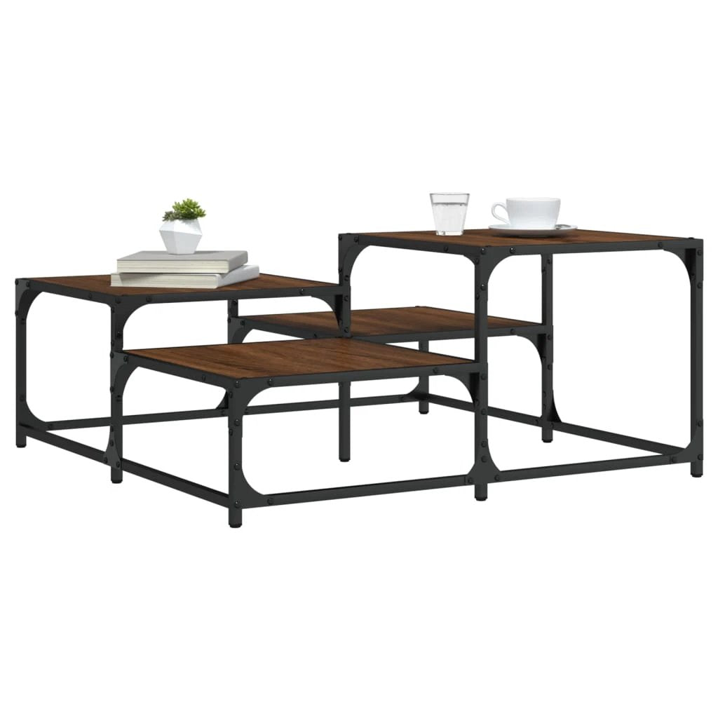 vidaXL vidaXL Coffee Table 87.5x87.5x40 cm Engineered Wood Black Metal Frame Living Room Decor - Coffee Table