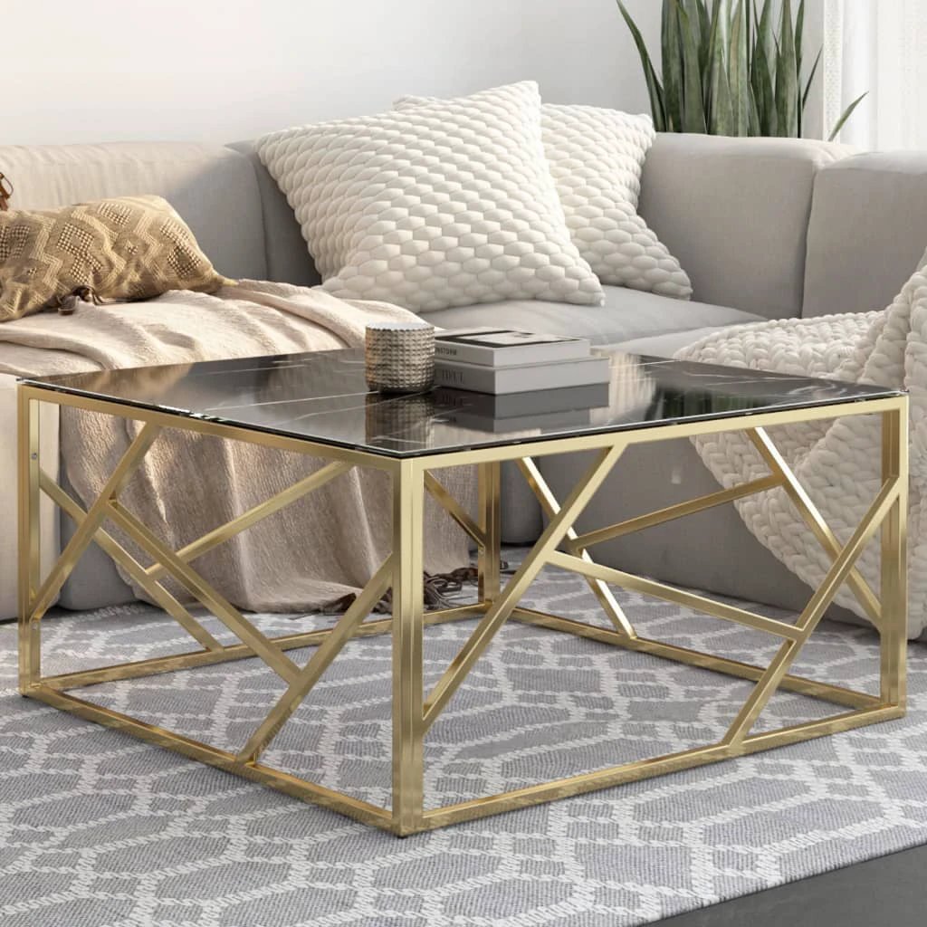 VidaXL Coffee Table Gold Stainless Steel Tempered Glass For Living Room Decor Modern by vidaXL