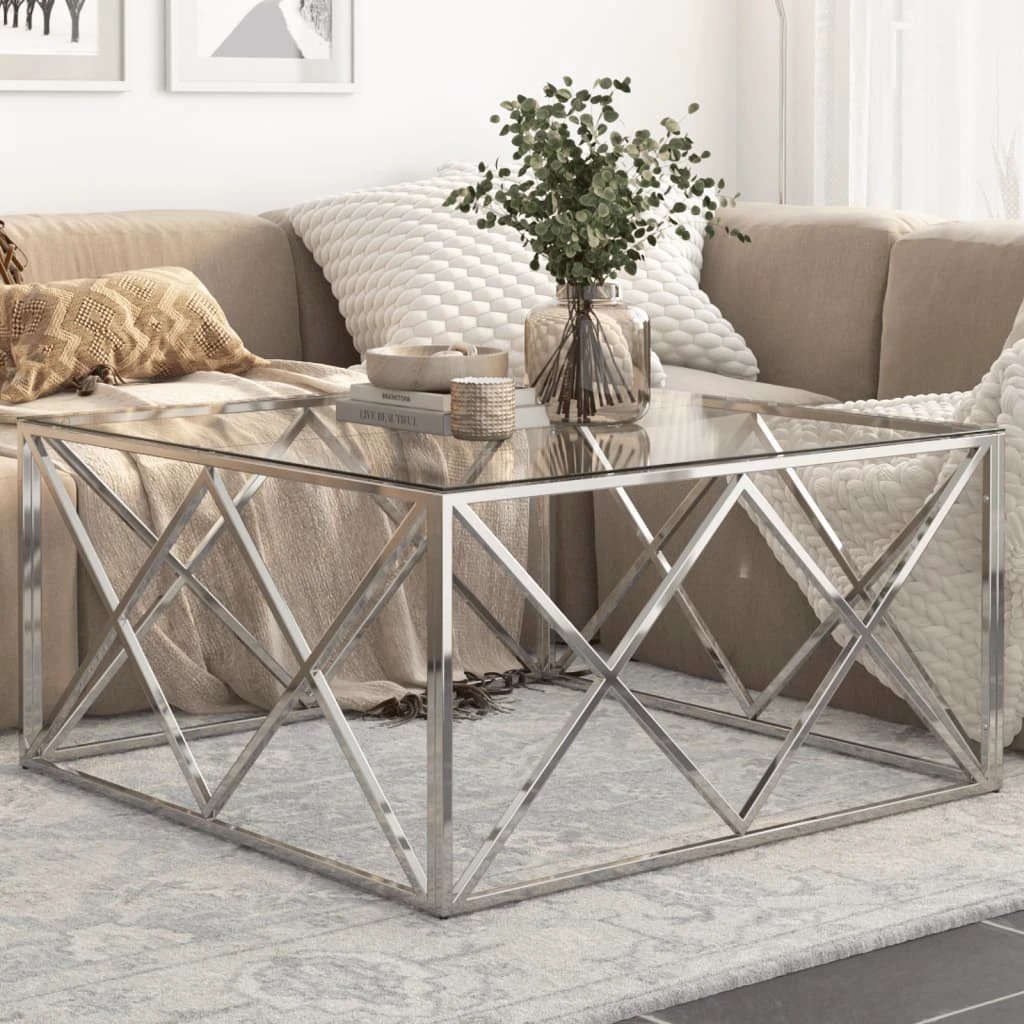 VidaXL Coffee Table 120x60 Cm Glass Top Stainless Steel Home by vidaXL