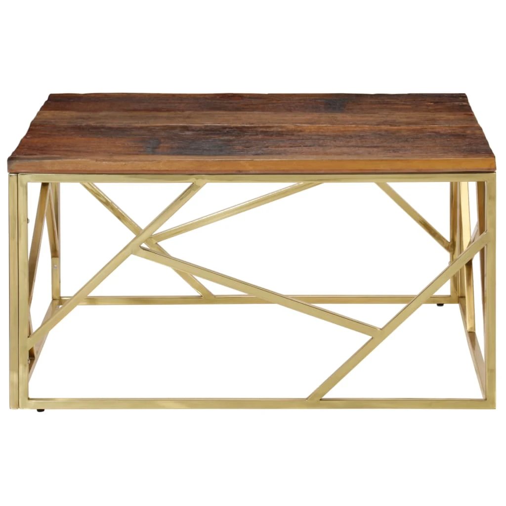 vidaXL VidaXL Coffee Table Standard Gold Stainless Steel Frame Solid Sleeper Wood Top For Living Room - Coffee Table