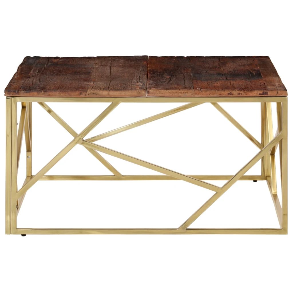 vidaXL VidaXL Coffee Table Standard Gold Stainless Steel Frame Solid Sleeper Wood Top For Living Room - Coffee Table
