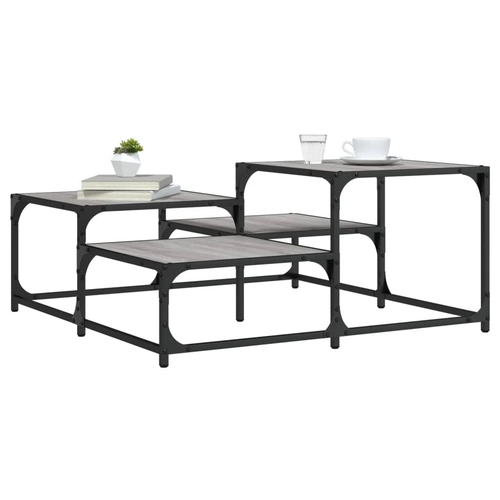 vidaXL vidaXL Coffee Table 87.5x87.5x40 cm Engineered Wood Black Metal Frame Living Room Decor - Coffee Table