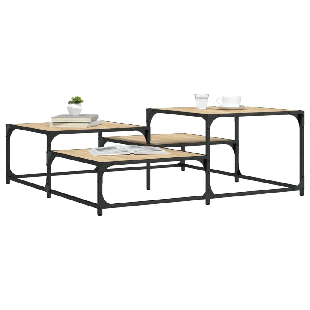 vidaXL Coffee Table 87.5x87.5x40 cm Engineered Wood Black Metal Frame Living Room Decor by vidaXL