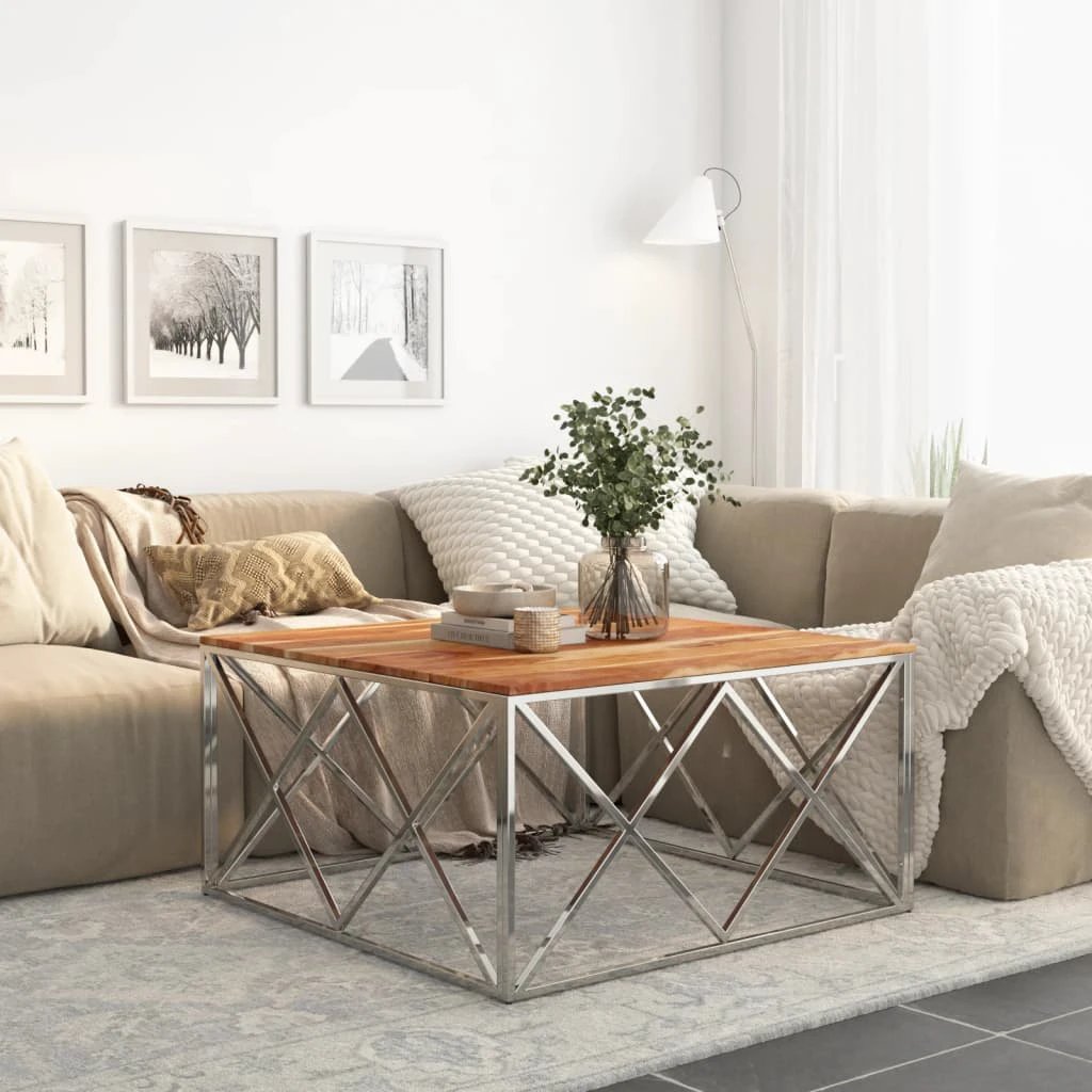 VidaXL Coffee Table 120x60 Cm Glass Top Stainless Steel Home by vidaXL
