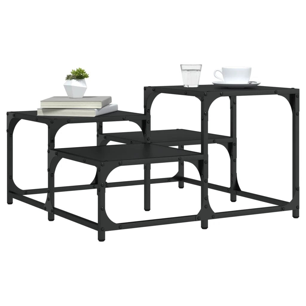 vidaXL Coffee Table 87.5x87.5x40 cm Engineered Wood Black Metal Frame Living Room Decor by vidaXL