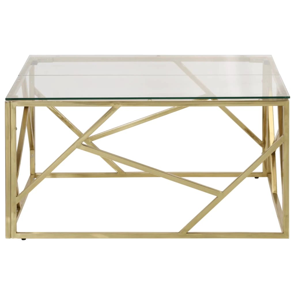 VidaXL Coffee Table Gold Stainless Steel Tempered Glass Top Geometric Frame For Living Room Decor by vidaXL
