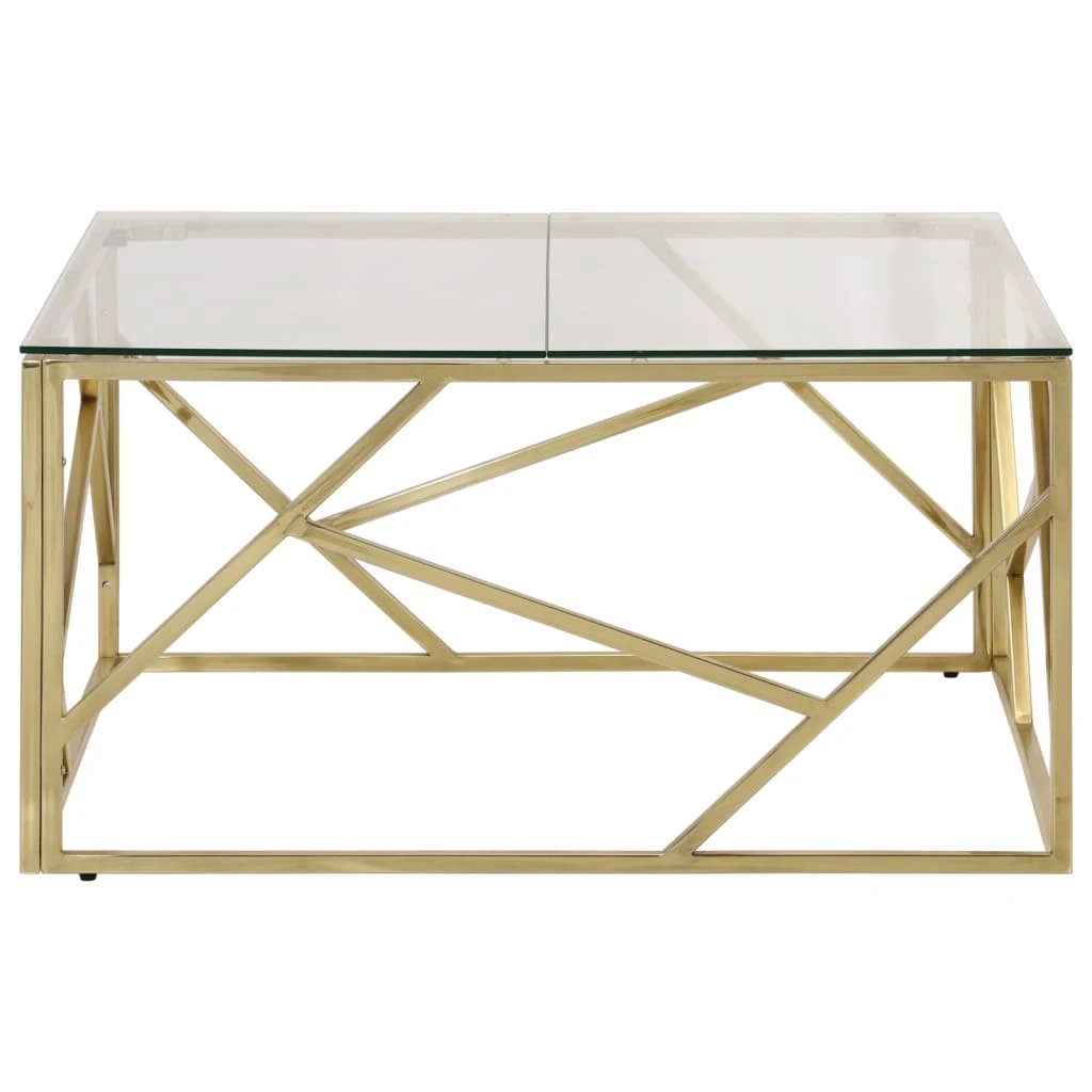 VidaXL Coffee Table Gold Stainless Steel Tempered Glass Top Geometric Frame For Living Room Decor by vidaXL