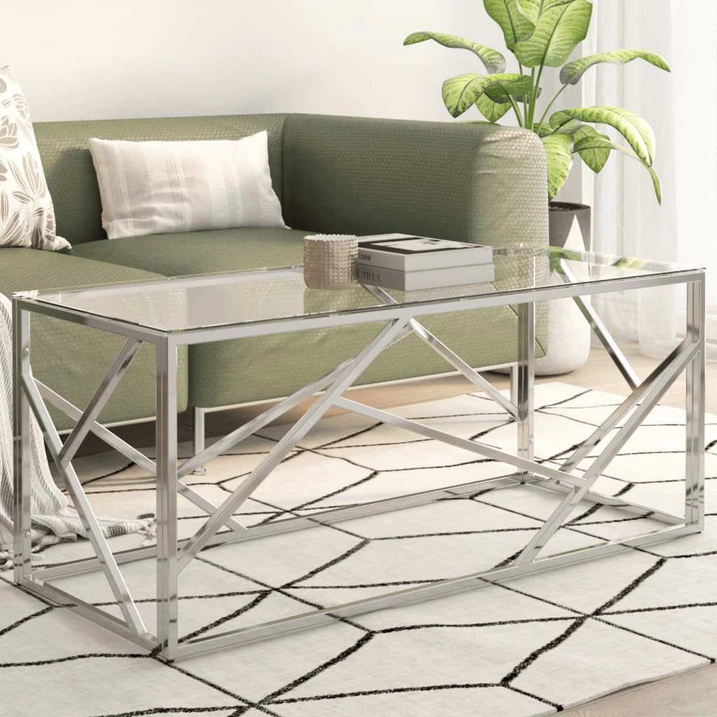 vidaXL VidaXL Coffee Table Stainless Steel Tempered Glass for Home - Coffee Table