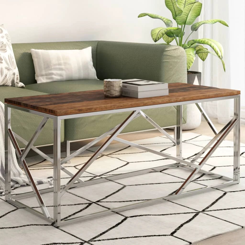 VidaXL Coffee Table Stainless Steel Tempered Glass for Home by vidaXL