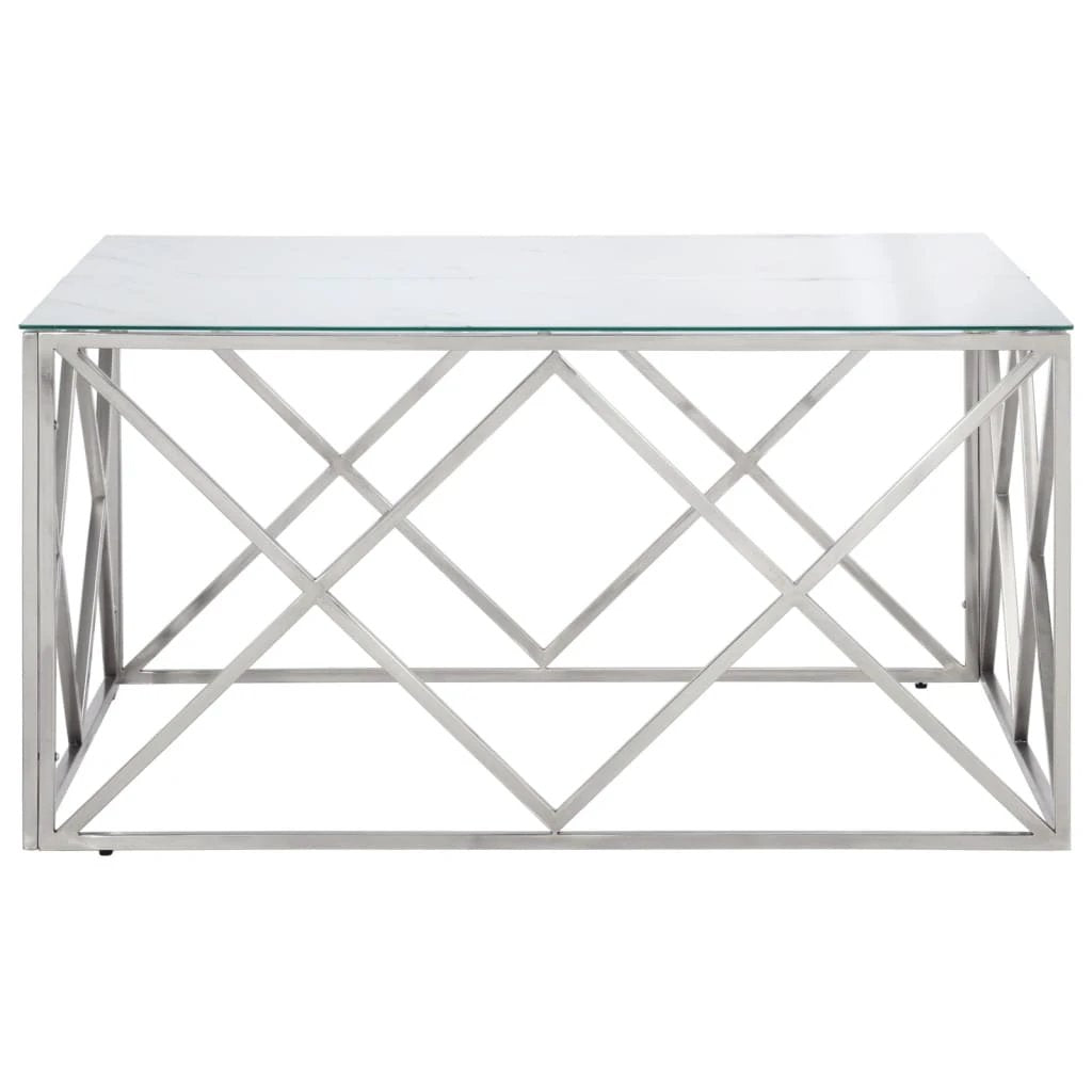 vidaXL VidaXL Coffee Table Silver Stainless Steel Tempered Glass Top Modern Centerpiece for Living Room - Coffee Table