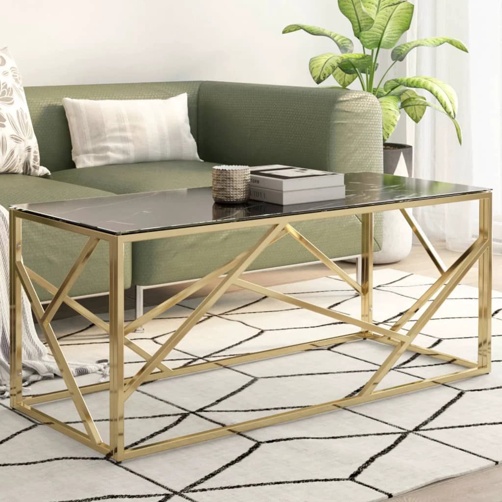VidaXL Coffee Table Stainless Steel Tempered Glass for Home by vidaXL