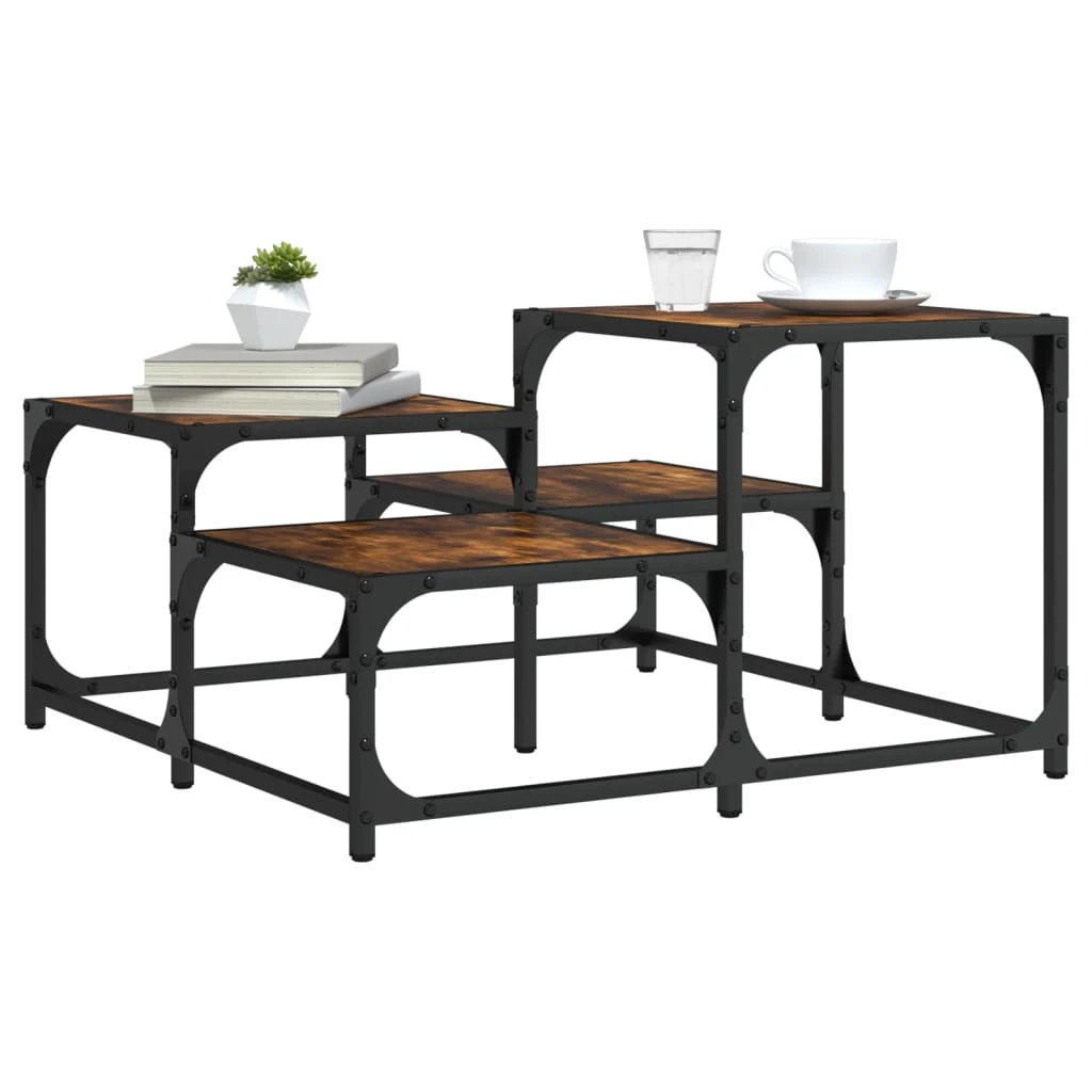 vidaXL Coffee Table 87.5x87.5x40 cm Engineered Wood Black Metal Frame Living Room Decor by vidaXL