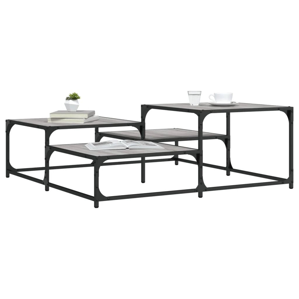 vidaXL Coffee Table 87.5x87.5x40 cm Engineered Wood Black Metal Frame Living Room Decor by vidaXL
