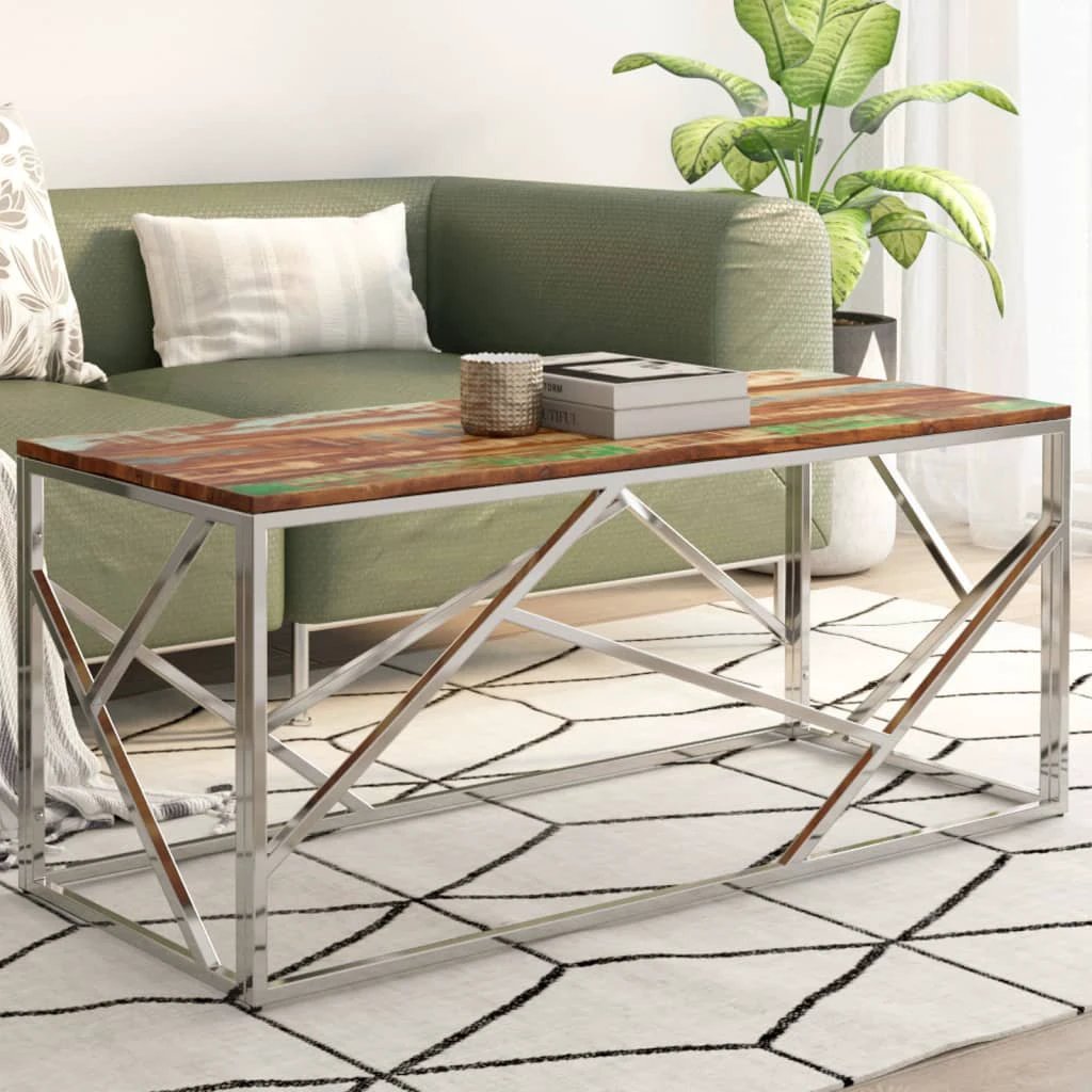 VidaXL Coffee Table Stainless Steel Tempered Glass for Home by vidaXL