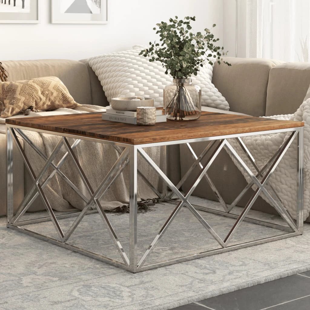 VidaXL Coffee Table 120x60 Cm Glass Top Stainless Steel Home by vidaXL