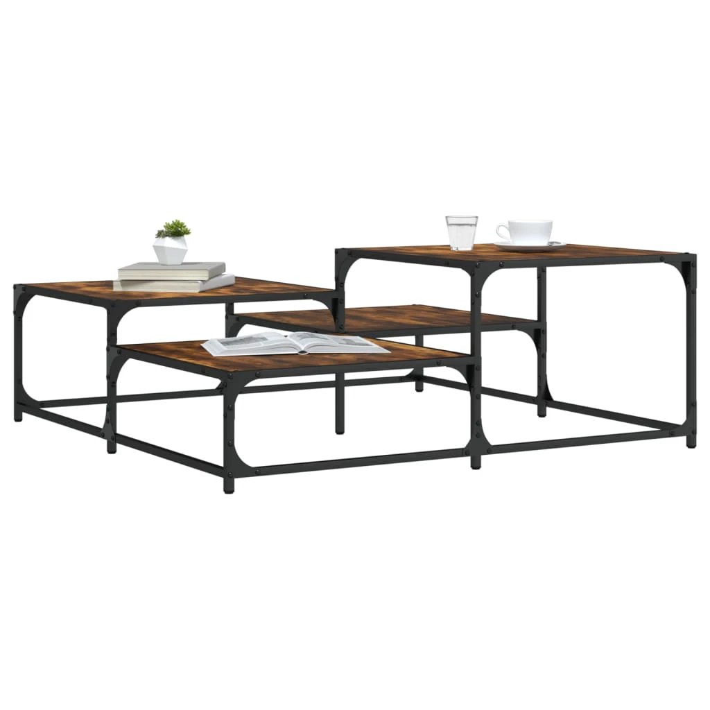 vidaXL Coffee Table 87.5x87.5x40 cm Engineered Wood Black Metal Frame Living Room Decor by vidaXL