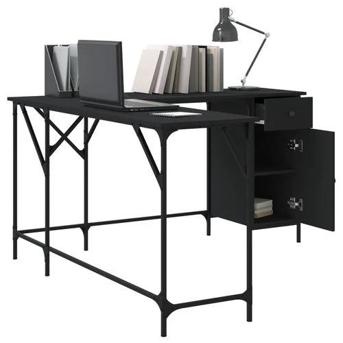 vidaXL Black Desk 141x141x75 cm Durable Engineered Wood for Home Office Use by vidaXL