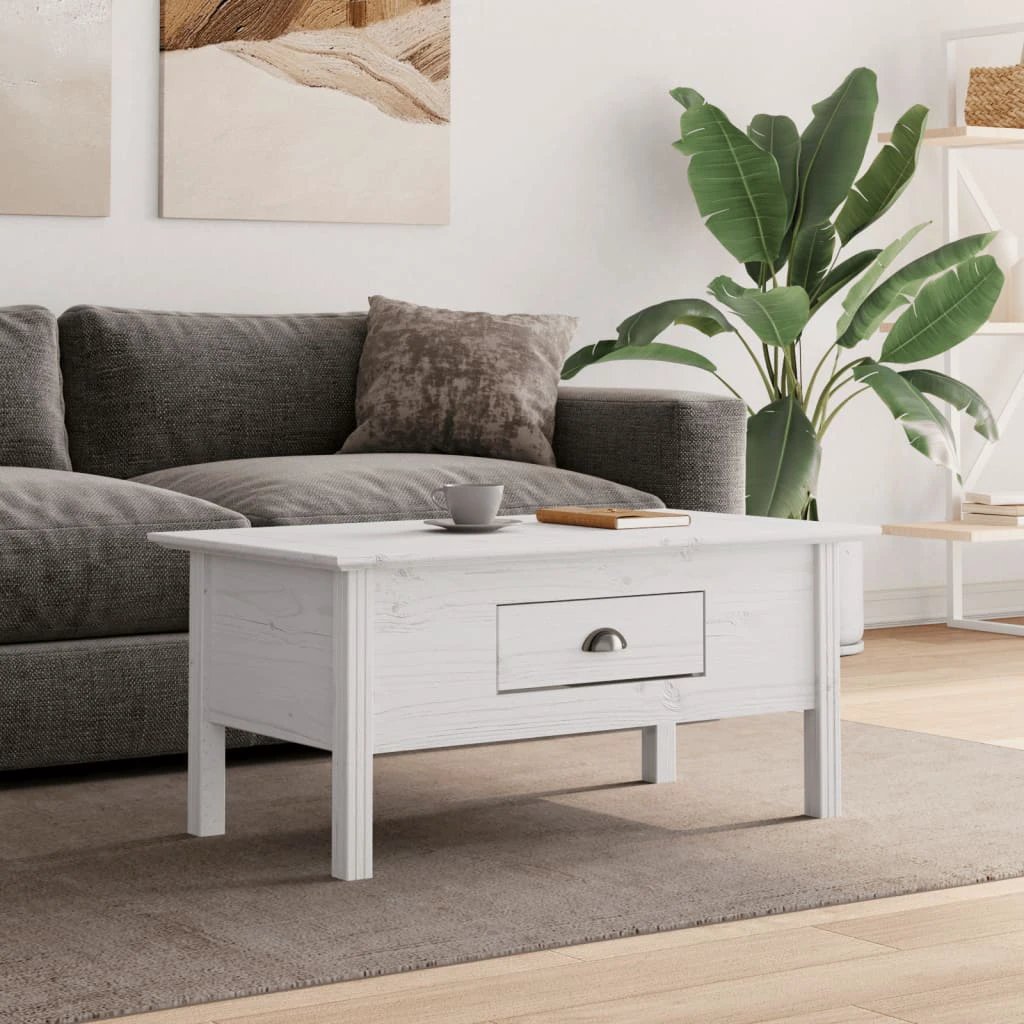 vidaXL VidaXL Coffee Table 100x55x45 Cm Solid Pine Wood French Style Drawer White For Living Room - Coffee Table