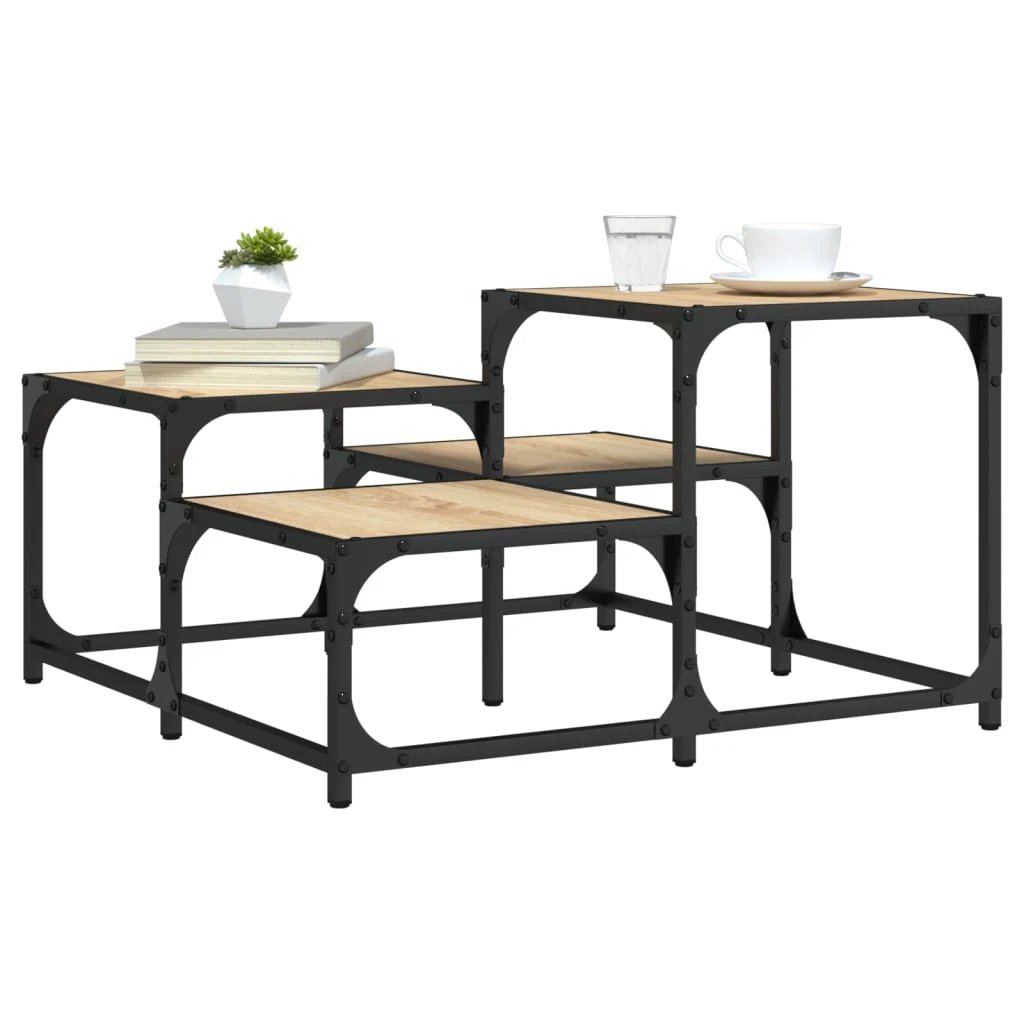 vidaXL vidaXL Coffee Table 87.5x87.5x40 cm Engineered Wood Black Metal Frame Living Room Decor - Coffee Table