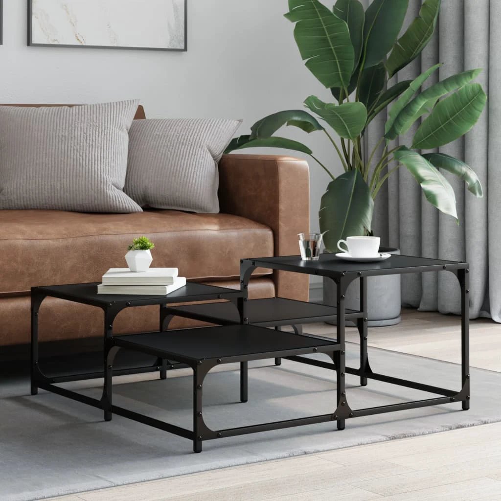 vidaXL vidaXL Coffee Table 87.5x87.5x40 cm Engineered Wood Black Metal Frame Living Room Decor - Coffee Table
