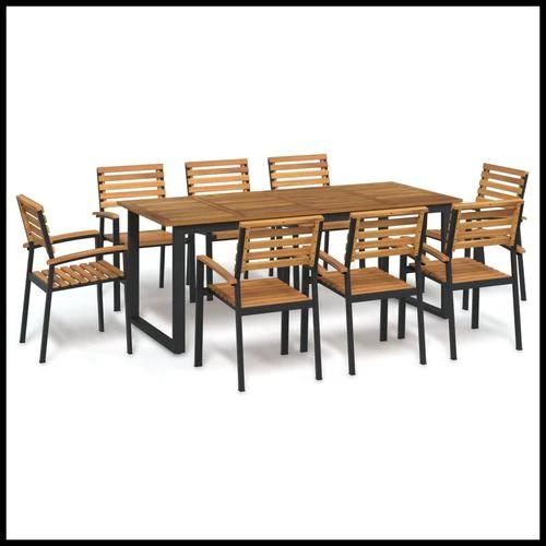 vidaXL vidaXL 9 Piece Garden Dining Set 200x90x75 cm Solid Acacia Wood and Powder-Coated Metal for Outdoor Family Meals - Garden Set