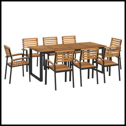 vidaXL vidaXL 9 Piece Garden Dining Set 200x90x75 cm Solid Acacia Wood and Powder-Coated Metal for Outdoor Family Meals - Garden Set