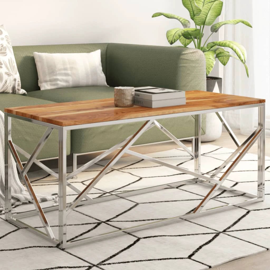 vidaXL VidaXL Coffee Table Stainless Steel Tempered Glass for Home - Coffee Table