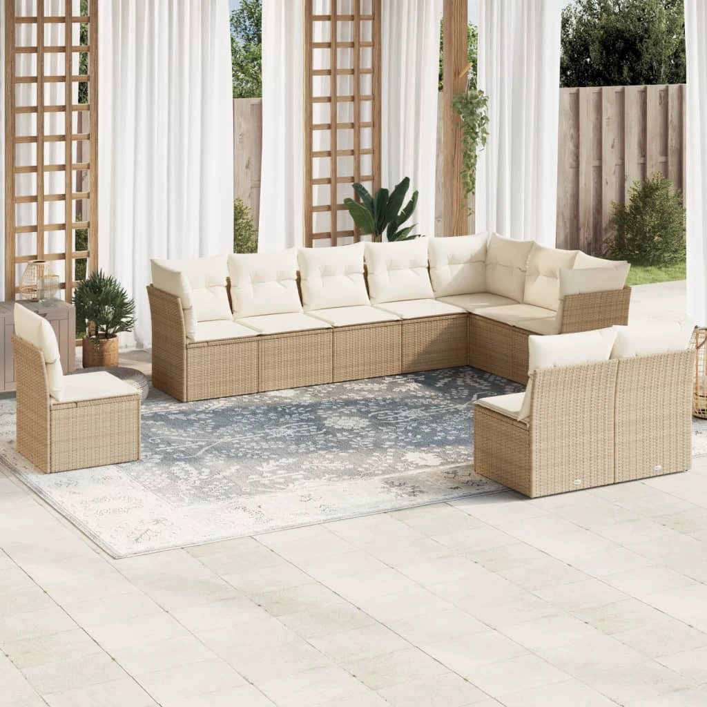 vidaXL vidaXL 10 Piece Garden Sofa Set with Cushions Black Poly Rattan - Garden Sofa Sets