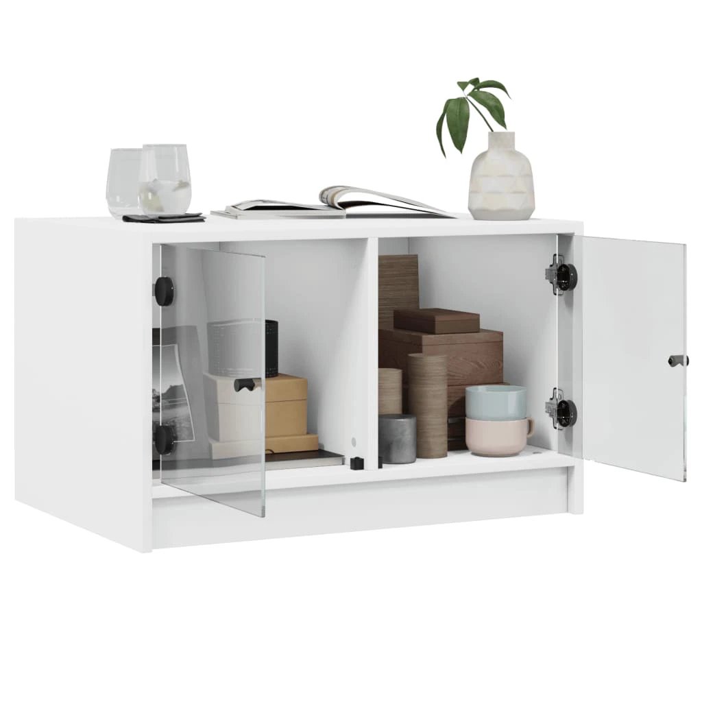 vidaXL VidaXL Coffee Table 68x50x42 cm GlassDoors White LivingRoom - Coffee Table