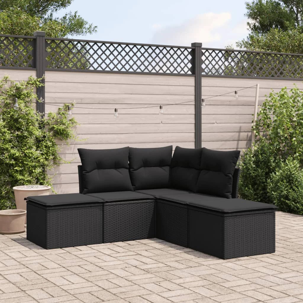 vidaXL vidaXL 5 Piece Garden Sofa Set with Cushions Black Poly Rattan - Garden Sofa Sets