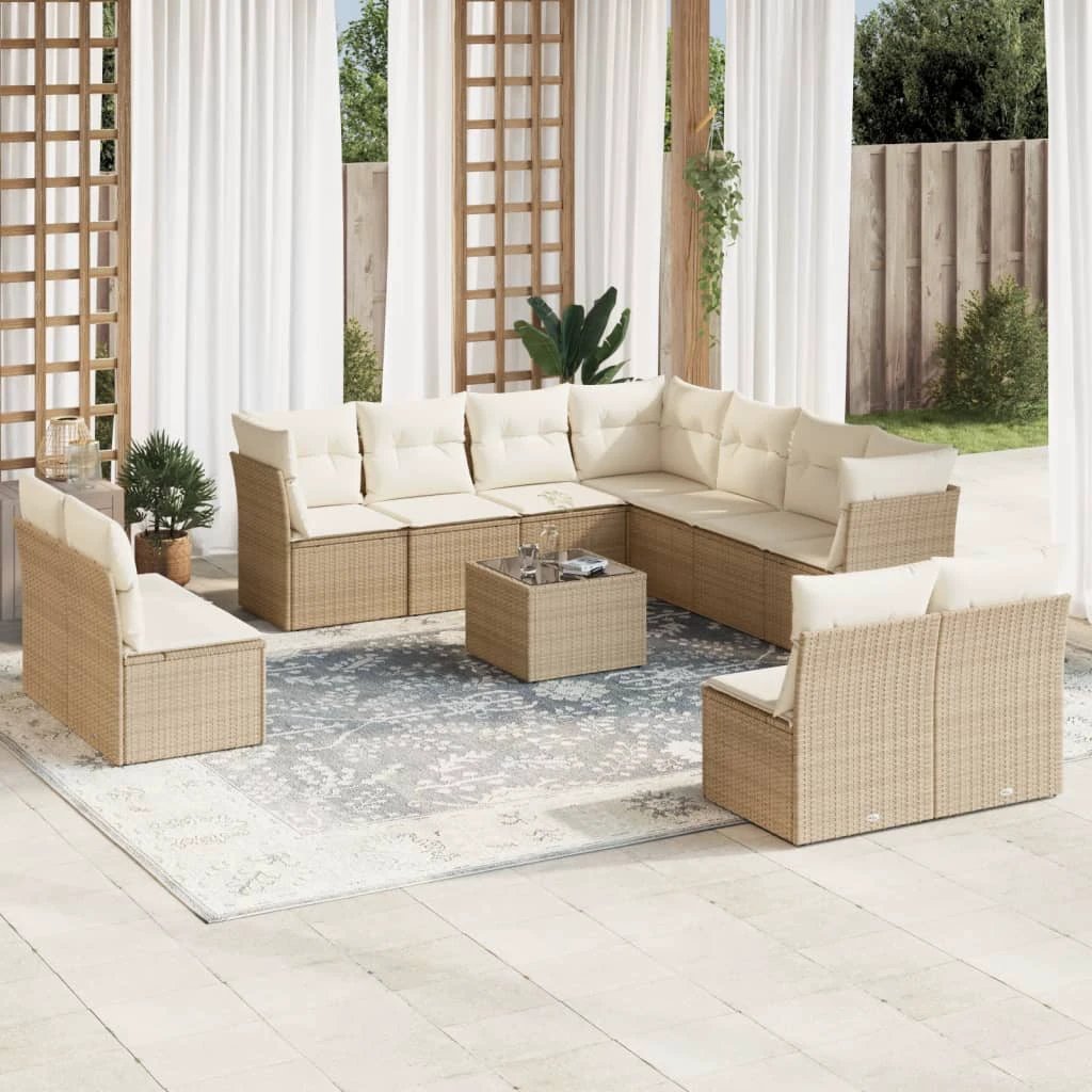 vidaXL 11 Piece Garden Sofa Set with Cushions Black Poly Rattan by vidaXL