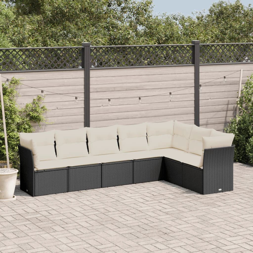 vidaXL vidaXL 7 Piece Garden Sofa Set with Cushions Black Poly Rattan - Garden Sofa Sets