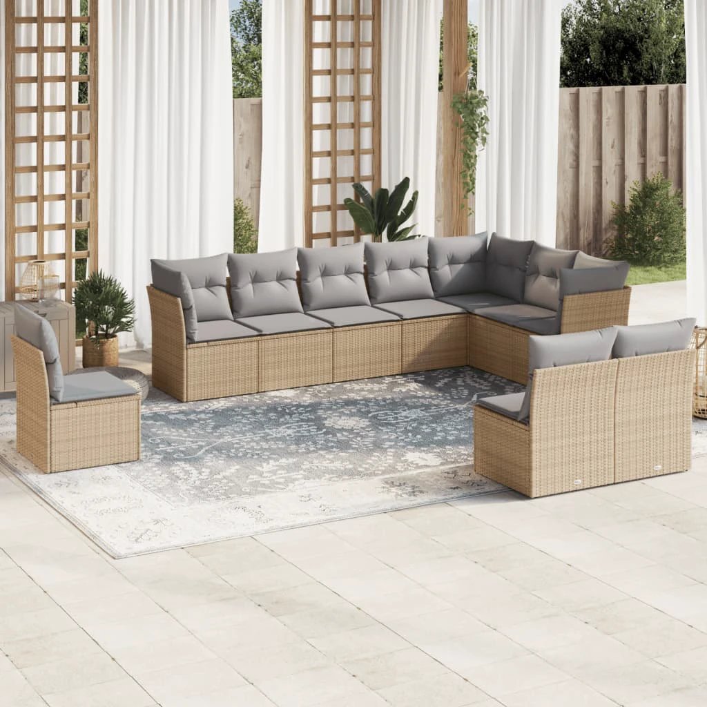 vidaXL vidaXL 10 Piece Garden Sofa Set with Cushions Black Poly Rattan - Garden Sofa Sets