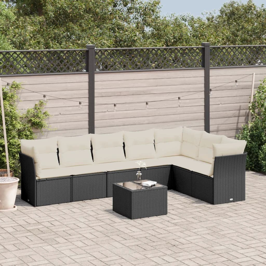 vidaXL vidaXL 7 Piece Garden Sofa Set with Cushions Black Poly Rattan - Garden Sofa Sets