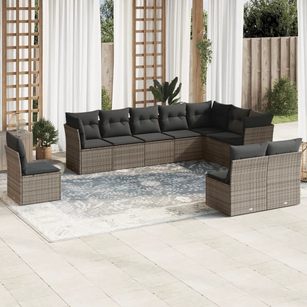 vidaXL vidaXL 10 Piece Garden Sofa Set with Cushions Black Poly Rattan - Garden Sofa Sets