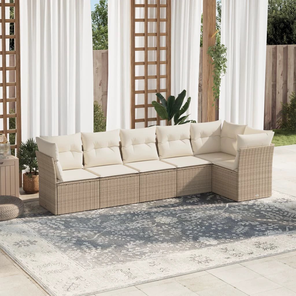 vidaXL 6 Piece Garden Sofa Set with Cushions Beige Poly Rattan by vidaXL