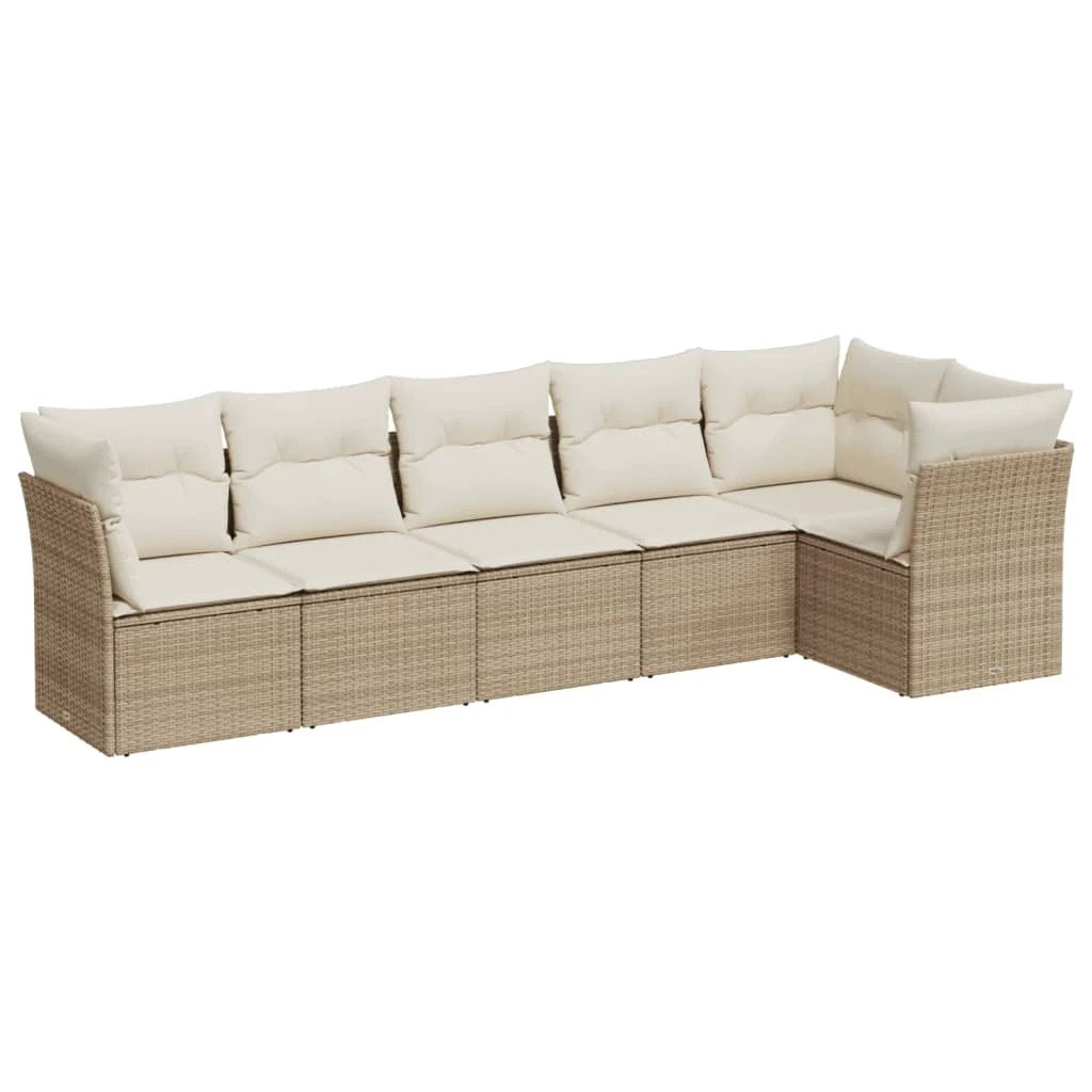 vidaXL 6 Piece Garden Sofa Set with Cushions Beige Poly Rattan by vidaXL