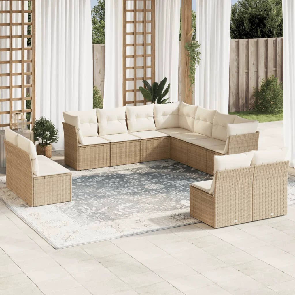 vidaXL vidaXL 11 Piece Garden Sofa Set with Cushions Black Poly Rattan - Garden Sofa Sets