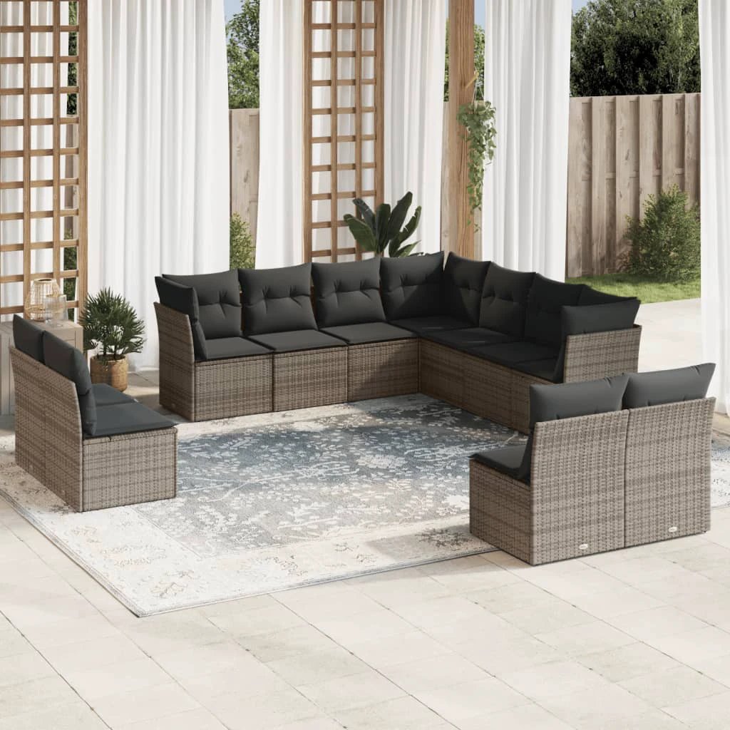 vidaXL 11 Piece Garden Sofa Set with Cushions Black Poly Rattan by vidaXL
