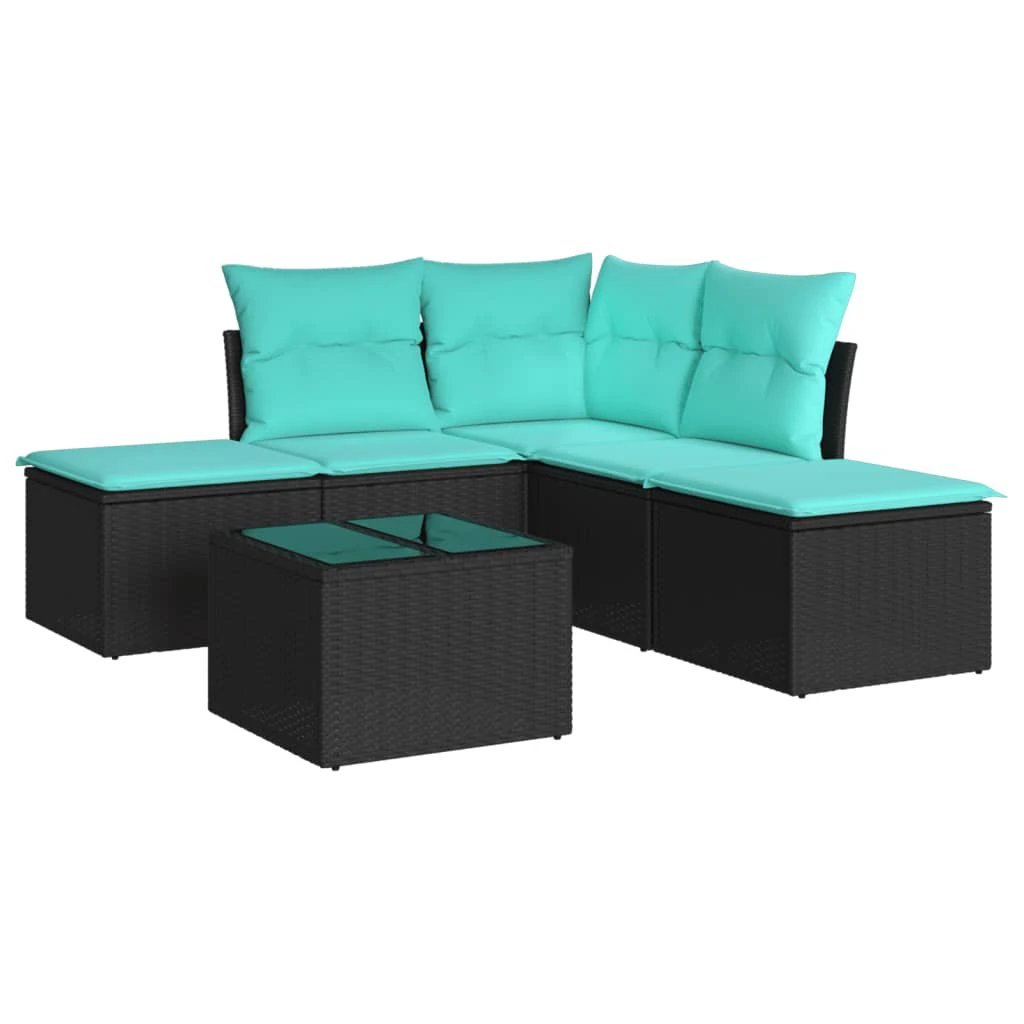 vidaXL 5 Piece Garden Sofa Set with Cushions Black Poly Rattan by vidaXL