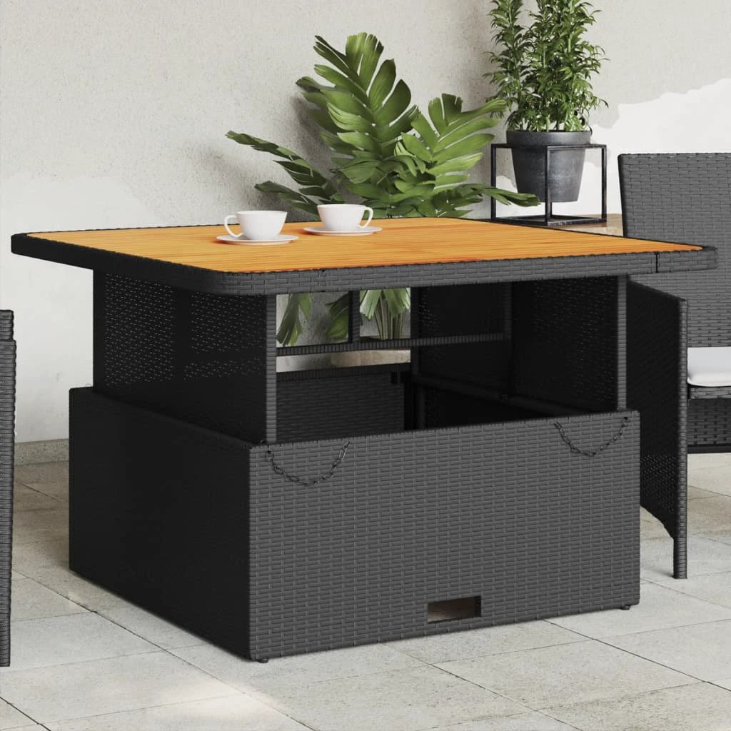 vidaXL Garden Table Black 80x80x71 cm Poly Rattan and Acacia Wood by vidaXL