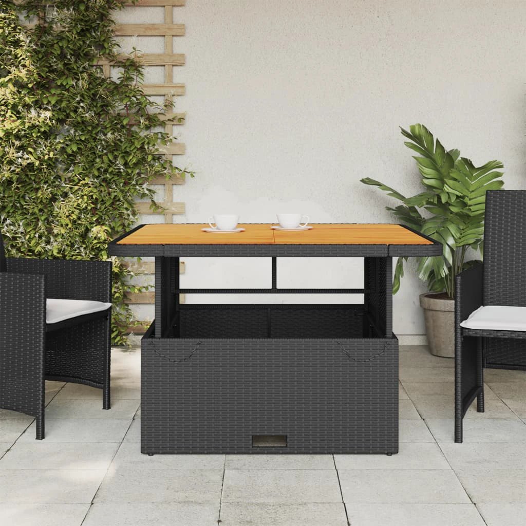 vidaXL Garden Table Black 80x80x71 cm Poly Rattan and Acacia Wood by vidaXL