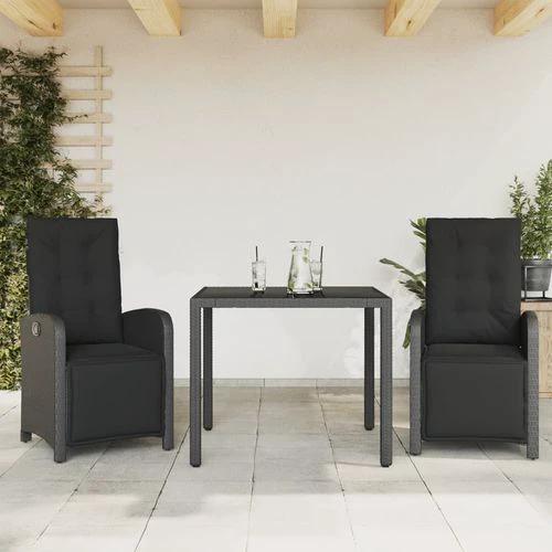 vidaXL vidaXL 5 Piece Garden Dining Set 150x90x75 cm Black Poly Rattan Adjustable Reclining Chairs with Cushions for Outdoor Use - Garden Set