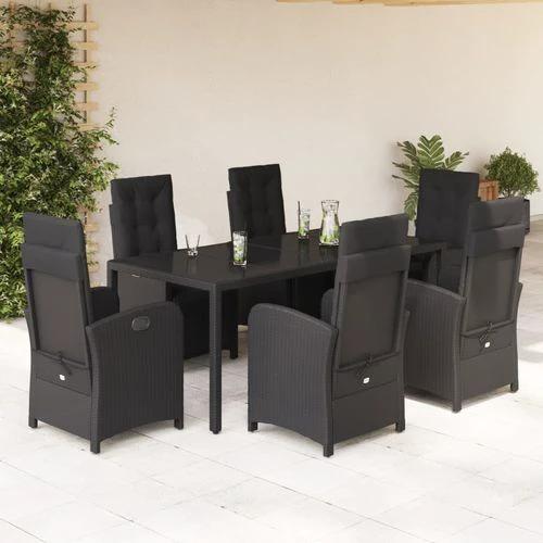 vidaXL vidaXL 5 Piece Garden Dining Set 150x90x75 cm Black Poly Rattan Adjustable Reclining Chairs with Cushions for Outdoor Use - Garden Set