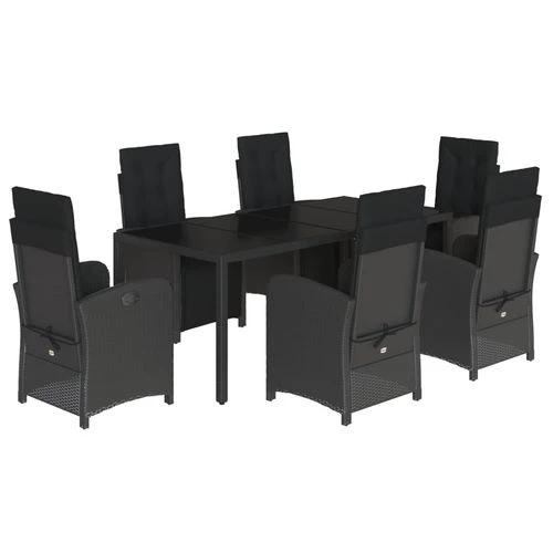vidaXL vidaXL 5 Piece Garden Dining Set 150x90x75 cm Black Poly Rattan Adjustable Reclining Chairs with Cushions for Outdoor Use - Garden Set
