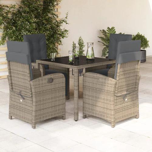 vidaXL vidaXL 5 Piece Garden Dining Set 150x90x75 cm Black Poly Rattan Adjustable Reclining Chairs with Cushions for Outdoor Use - Garden Set