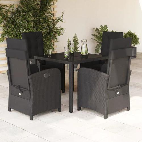 vidaXL vidaXL 5 Piece Garden Dining Set 150x90x75 cm Black Poly Rattan Adjustable Reclining Chairs with Cushions for Outdoor Use - Garden Set