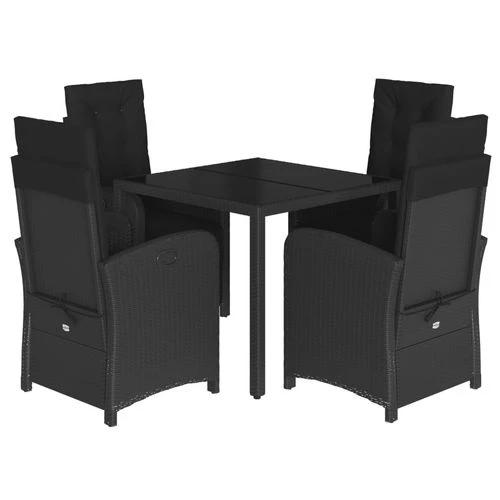 vidaXL 5 Piece Garden Dining Set 150x90x75 cm Black Poly Rattan Adjustable Reclining Chairs with Cushions for Outdoor Use by vidaXL