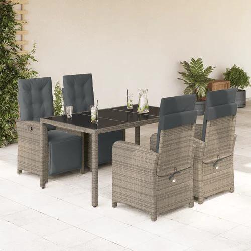 vidaXL vidaXL 5 Piece Garden Dining Set 150x90x75 cm Black Poly Rattan Adjustable Reclining Chairs with Cushions for Outdoor Use - Garden Set