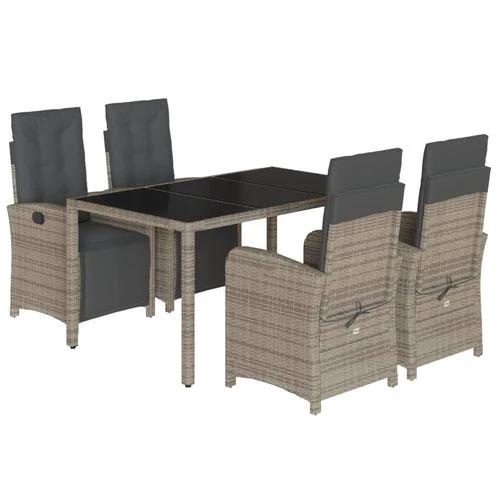 vidaXL 5 Piece Garden Dining Set 150x90x75 cm Black Poly Rattan Adjustable Reclining Chairs with Cushions for Outdoor Use by vidaXL